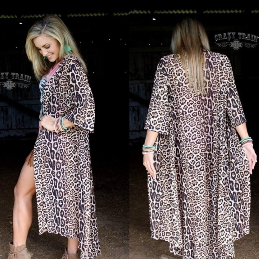 Leopard Print long duster cardigan